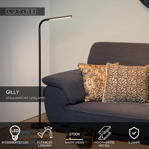 Lucide GILLY - Stehlampe Mit Leselampe - LED - 1x6W 2700K - Schwarz - USP